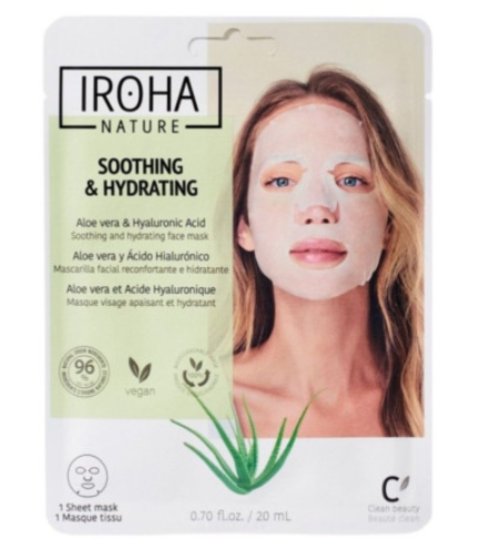 IROHA Maschera viso in tessuto confortante e idratante con Aloe Vera